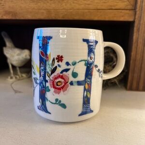 Anthropologie x Starla Halfmann Floral Coffee Tea Mug Monogram Letter Initial H